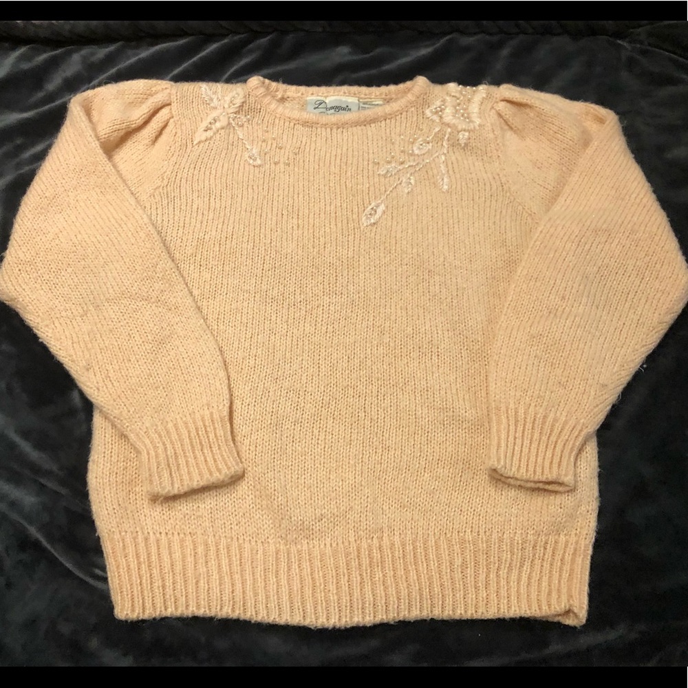 Vintage 1980 Donagain Acrylic Pink Sweater with Pearls size SM